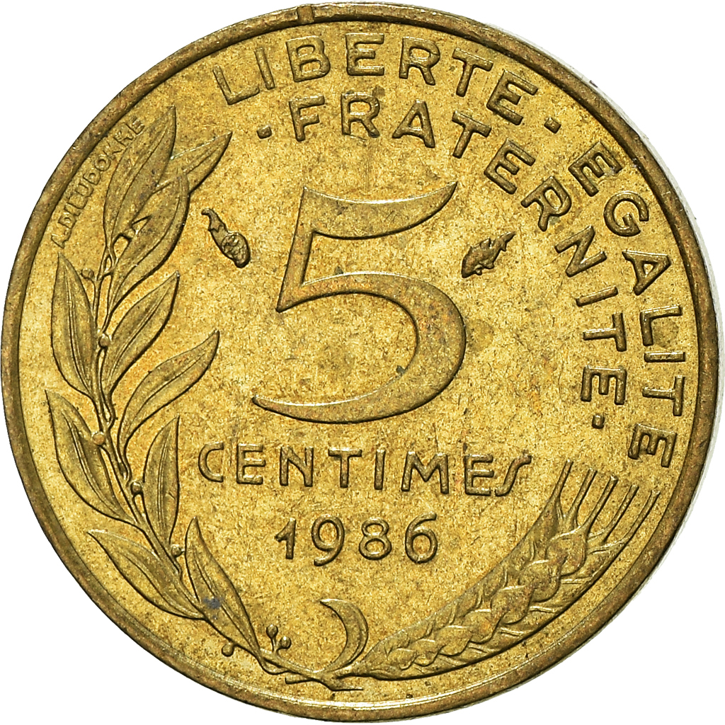 Moneda, Francia, 5 Centimes, 1986