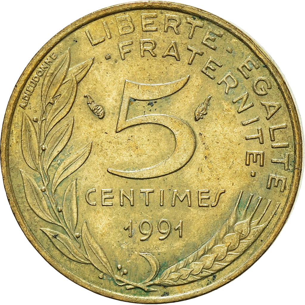 Moneda, Francia, 5 Centimes, 1991