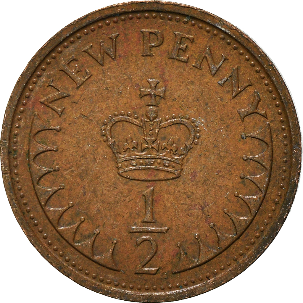 Moneda, Gran Bretaña, 1/2 New Penny, 1973