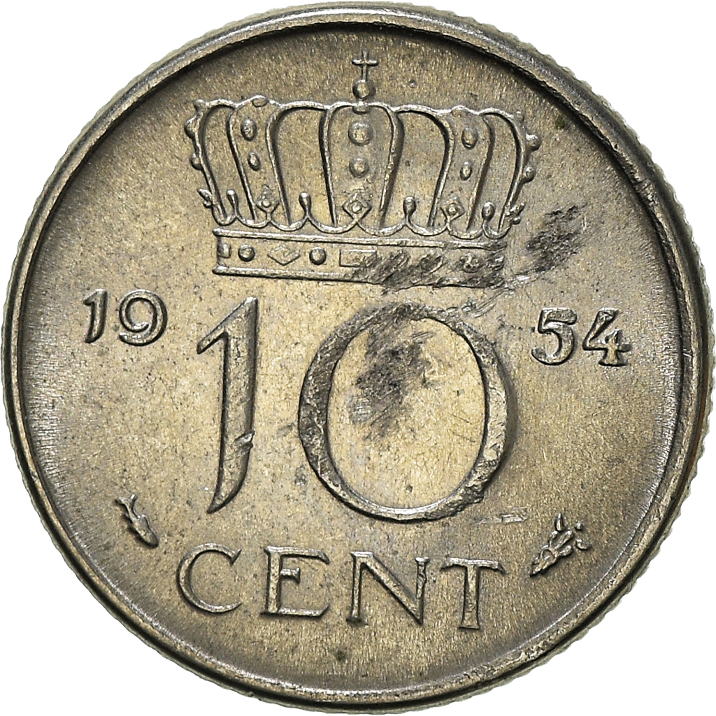 Moneda, Países Bajos, 10 Cents, 1954