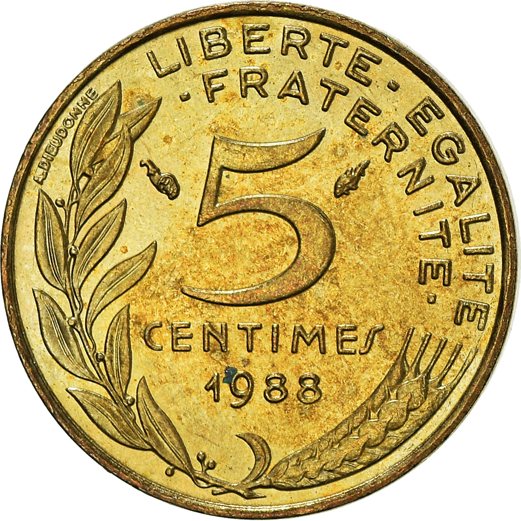 Moneda, Francia, 5 Centimes, 1988