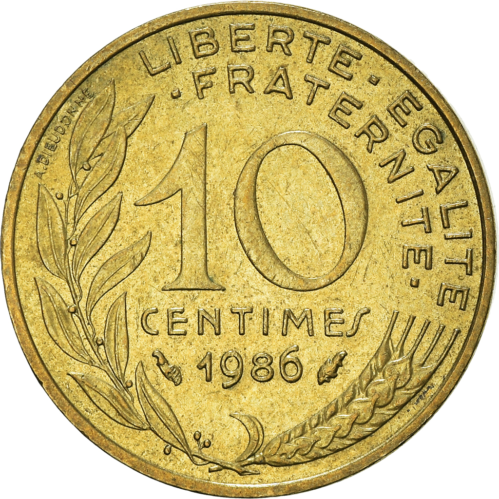 Moneda, Francia, 10 Centimes, 1986