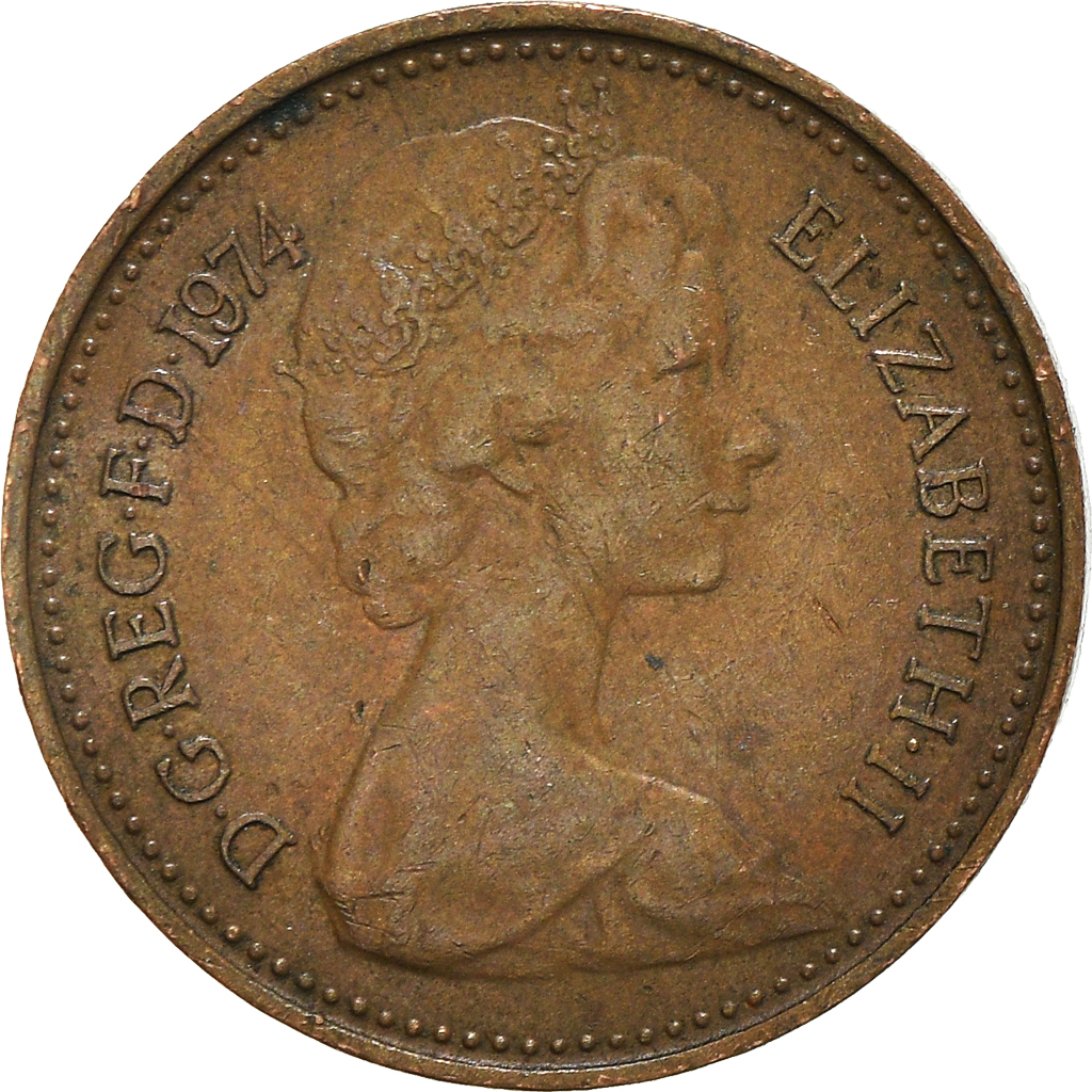 Moneda, Gran Bretaña, 1/2 New Penny, 1974