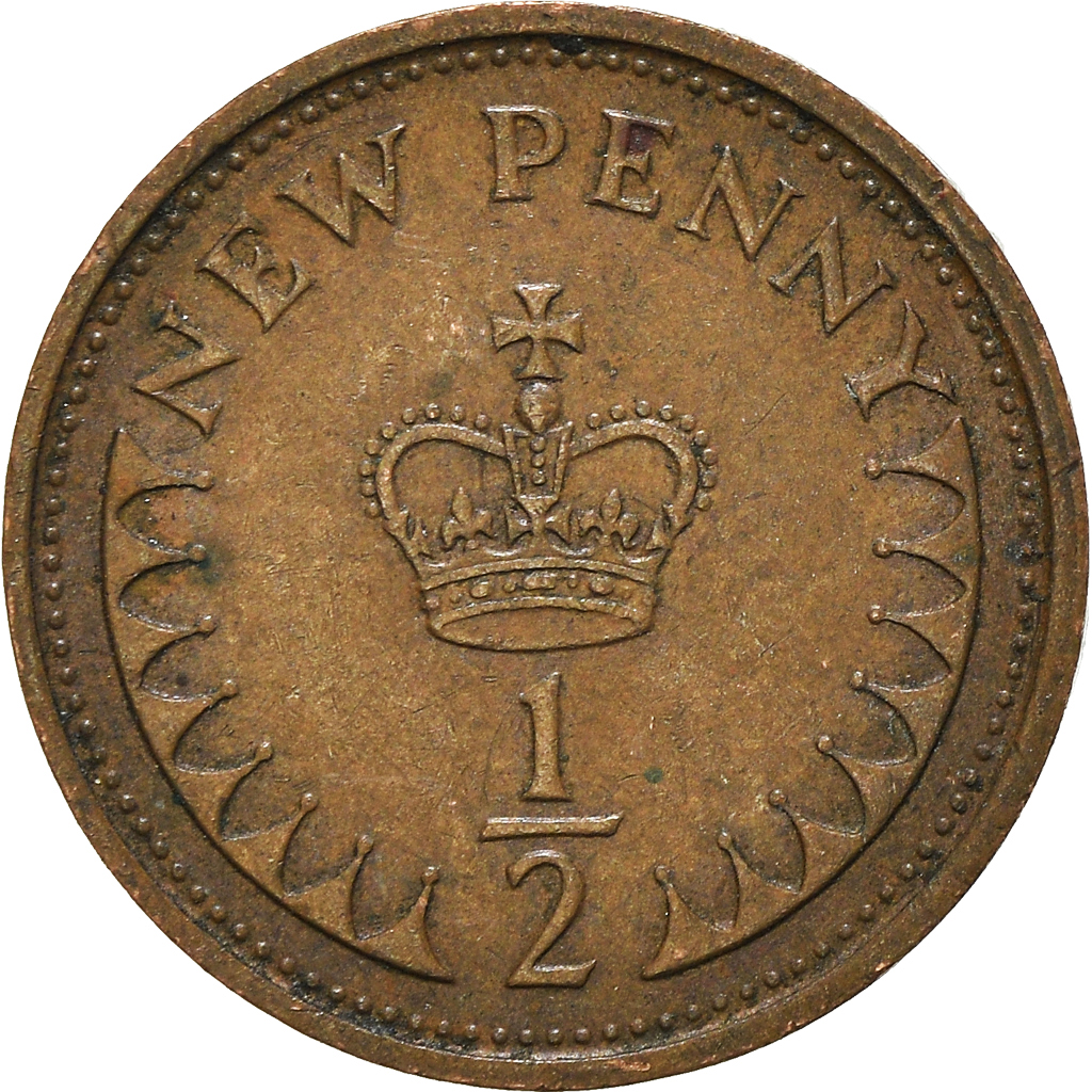 Moneda, Gran Bretaña, 1/2 New Penny, 1974
