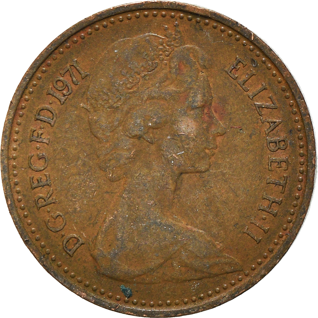 Moneda, Gran Bretaña, 1/2 New Penny, 1971