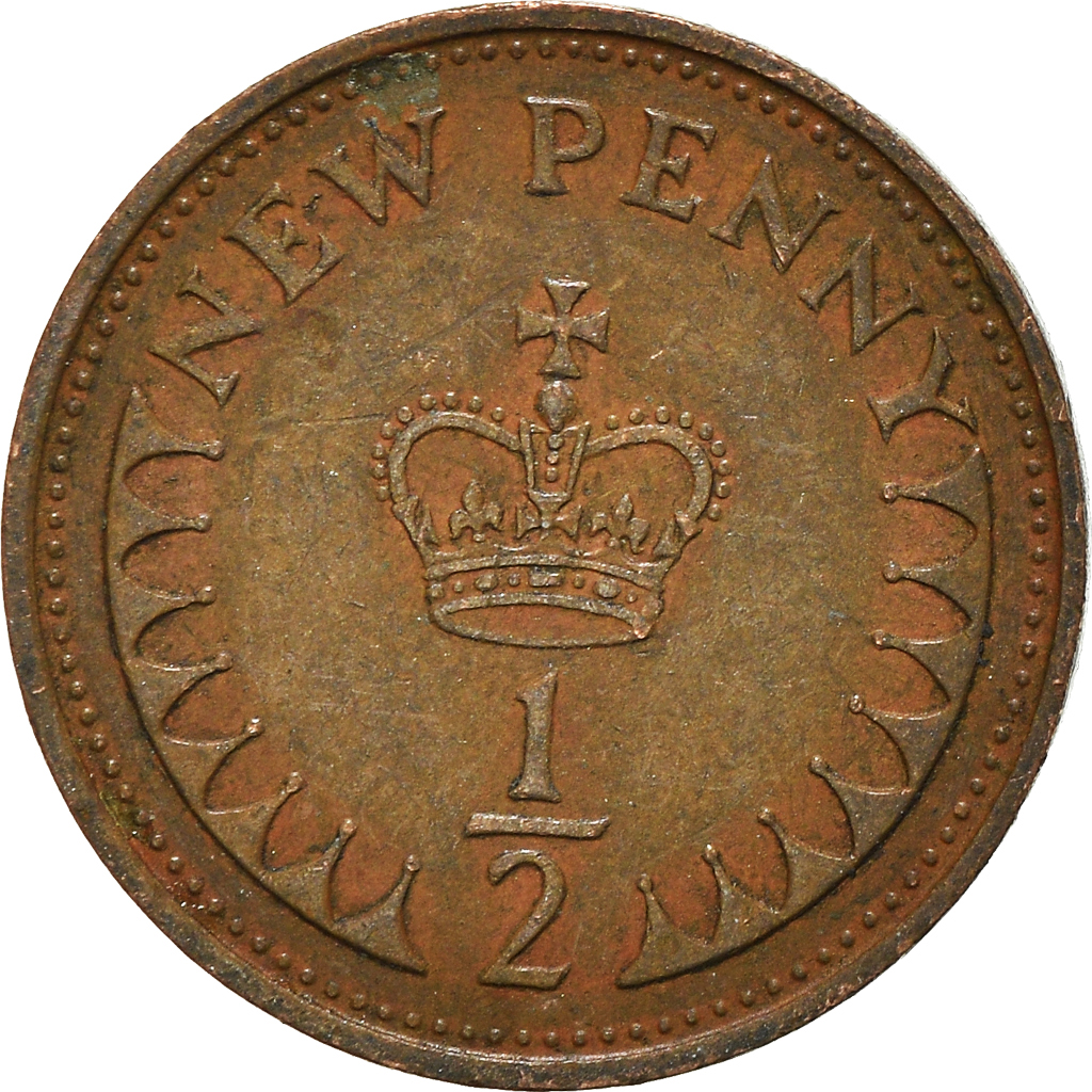 Moneda, Gran Bretaña, 1/2 New Penny, 1971