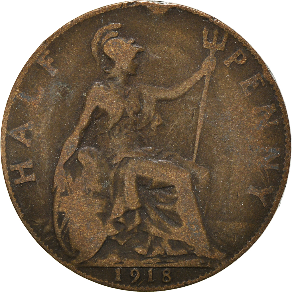 Moneda, Gran Bretaña, 1/2 Penny, 1918