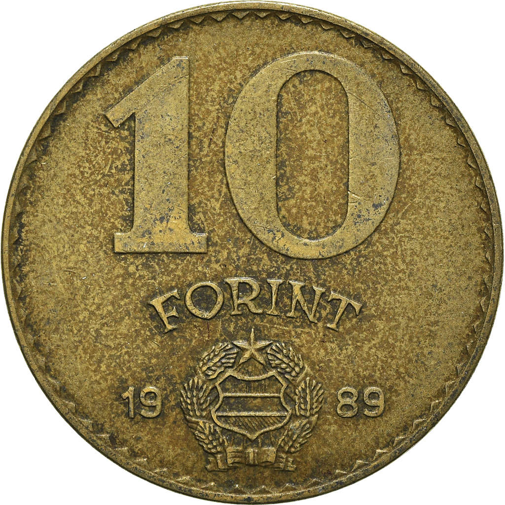Moneda, Hungría, 10 Forint, 1989
