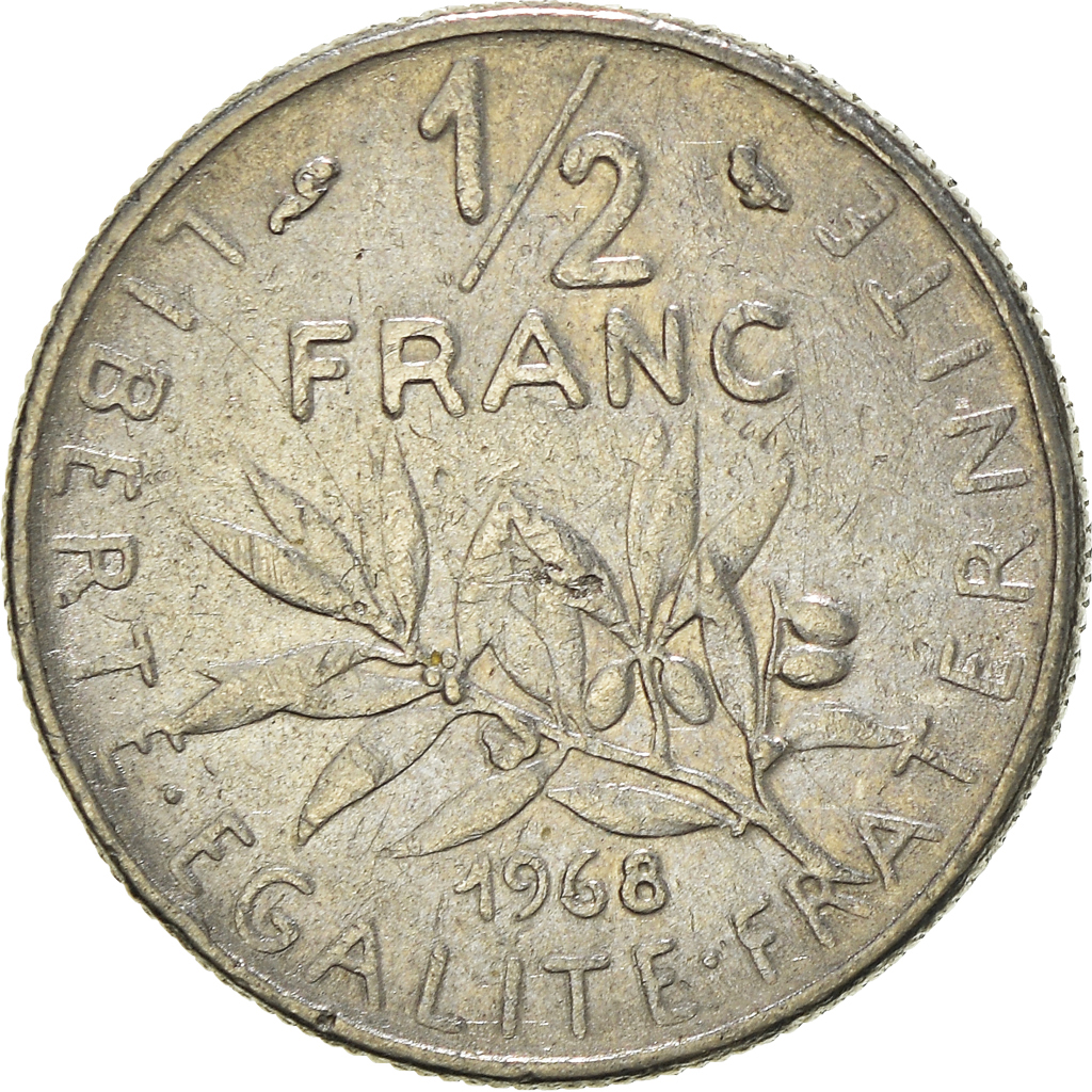 Moneda, Francia, 1/2 Franc, 1968