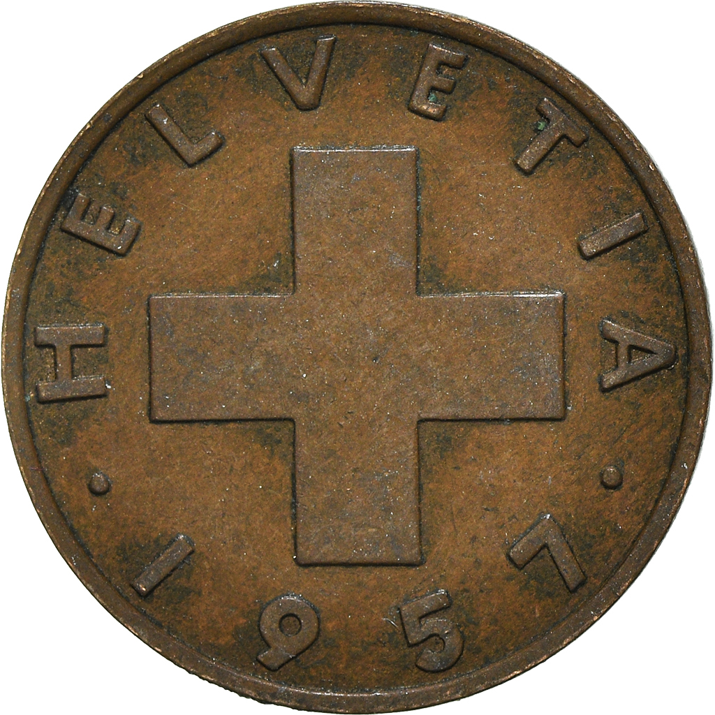 Moneda, Suiza, 2 Rappen, 1957