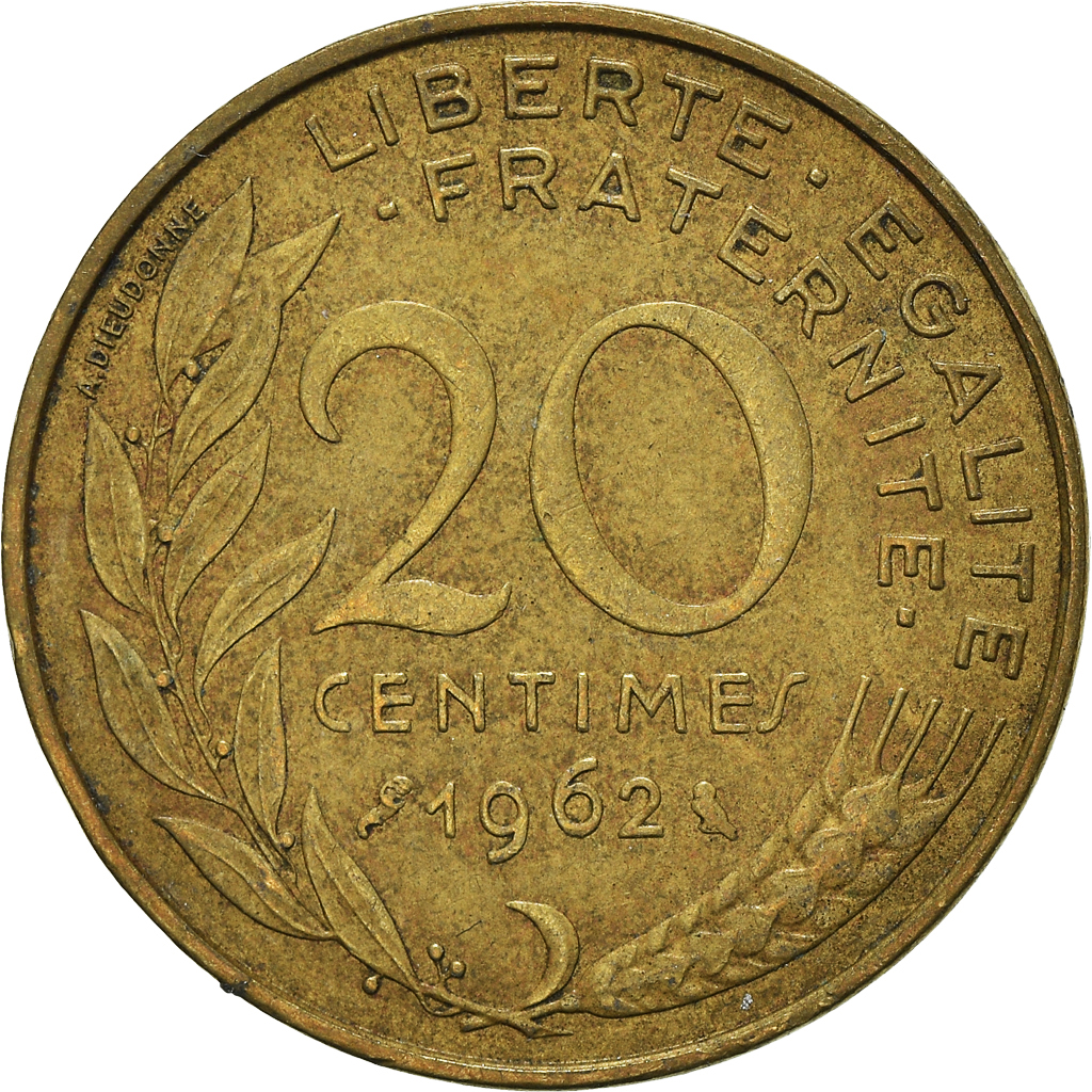 Moneda, Francia, 20 Centimes, 1962