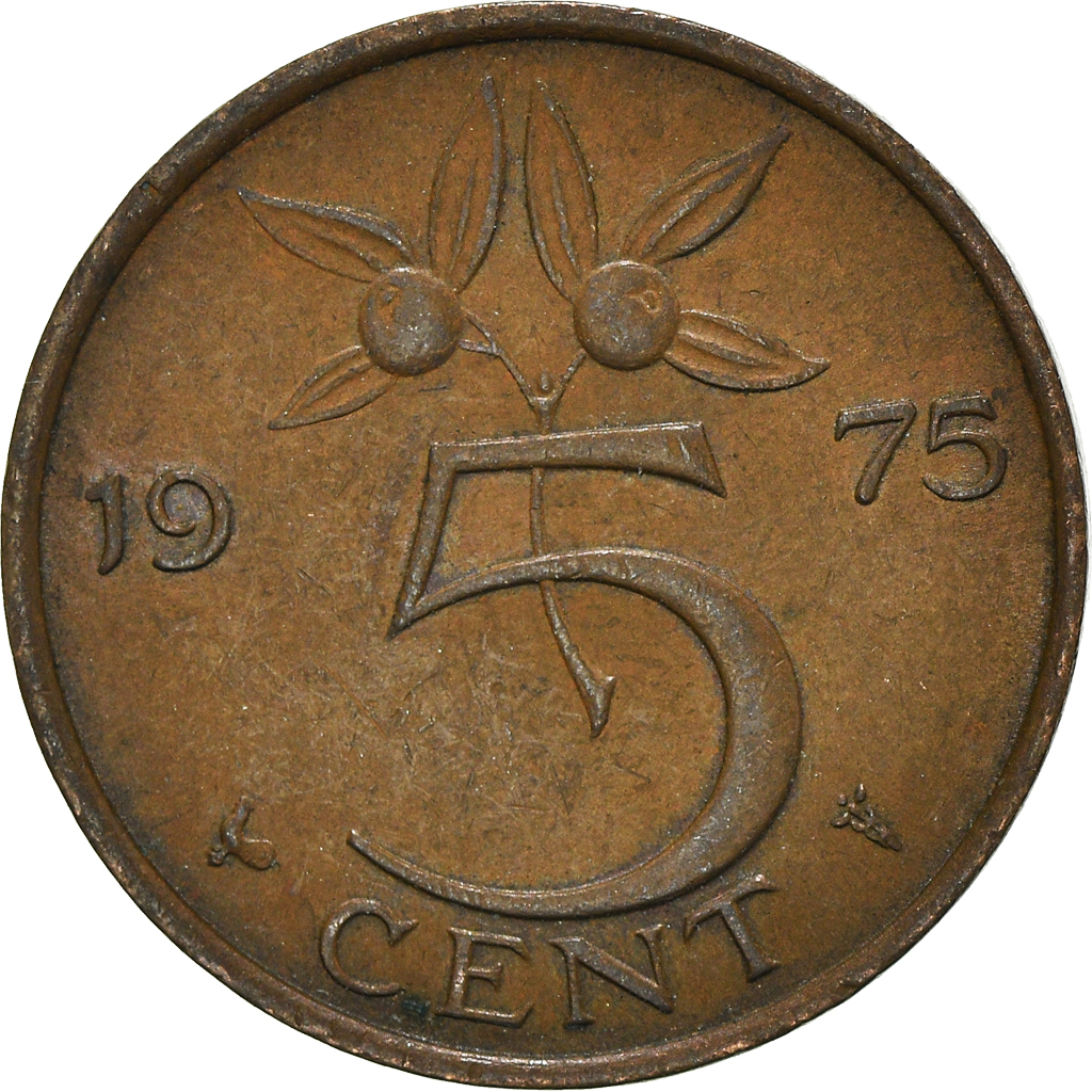 Moneda, Países Bajos, 5 Cents, 1975