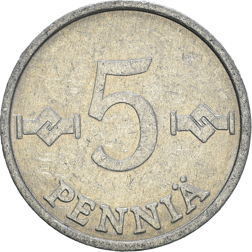 Moneda, Finlandia, 5 Pennia, 1977