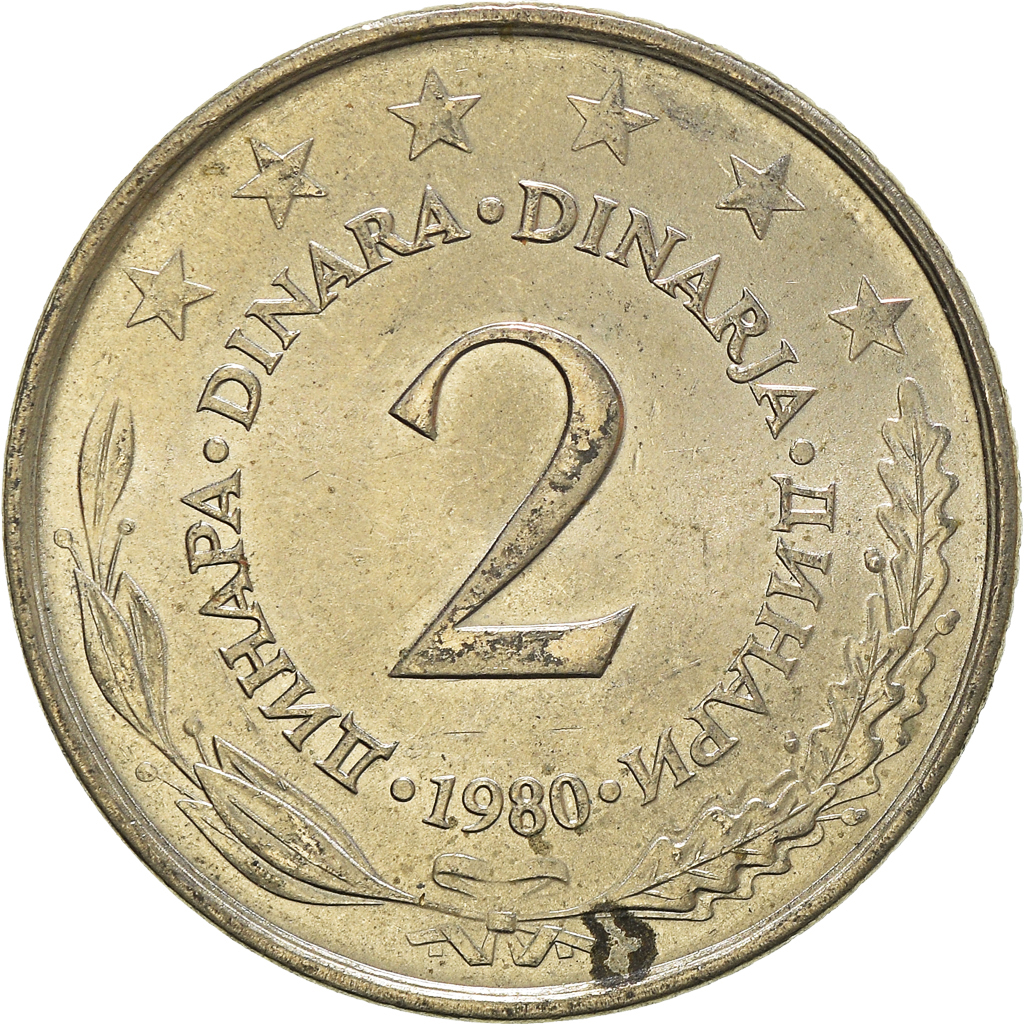 Moneda, Yugoslavia, 2 Dinara, 1980
