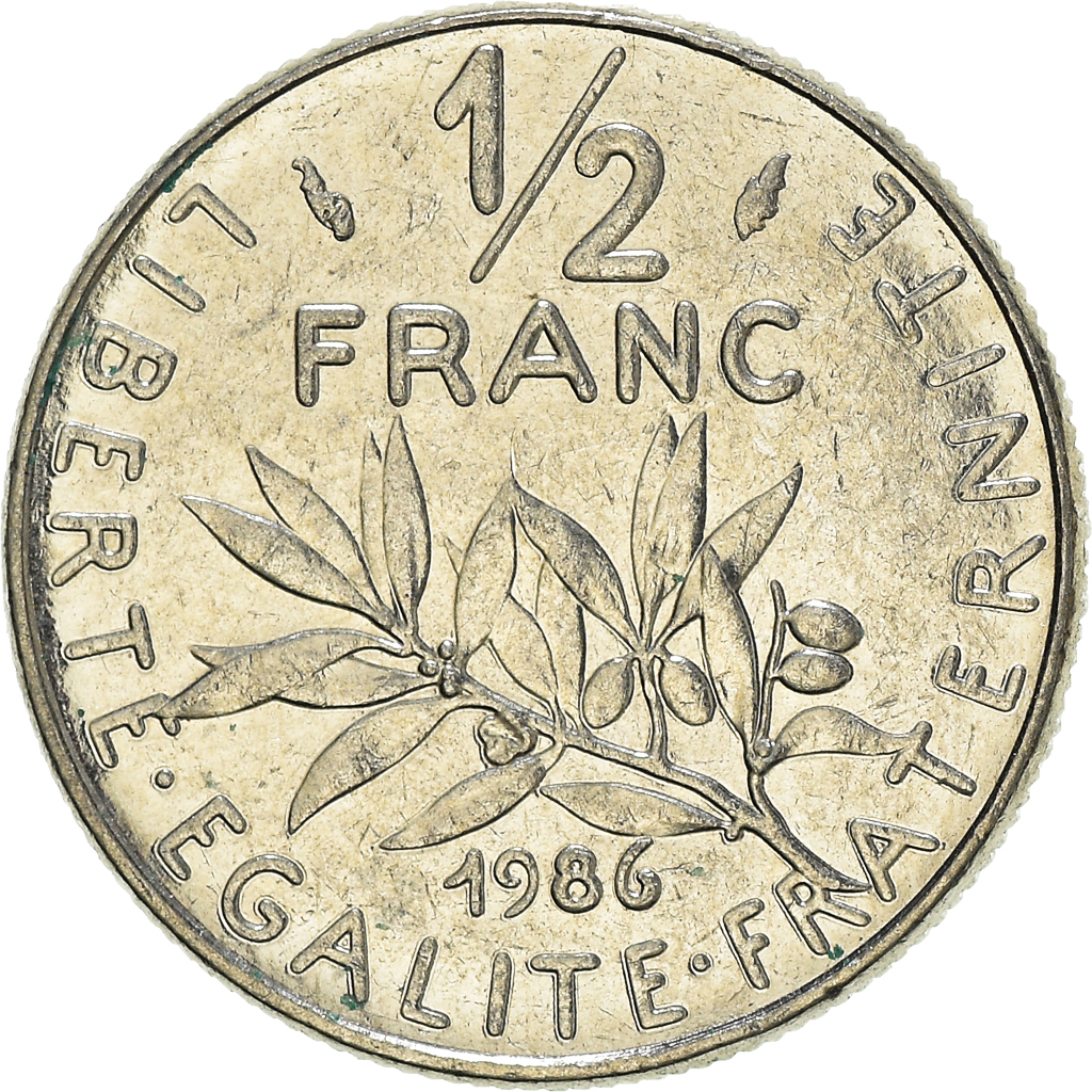 Moneda, Francia, 1/2 Franc, 1986