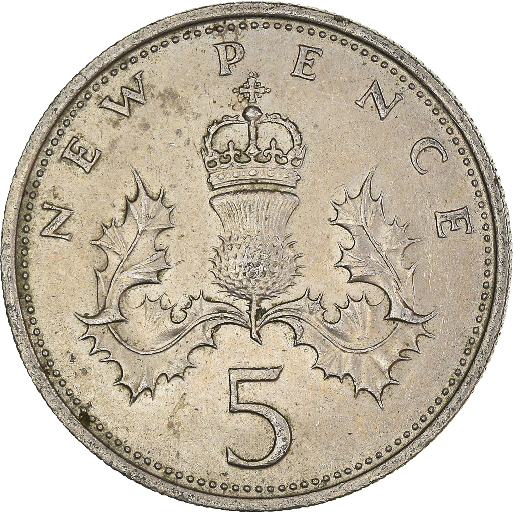 Moneda, Gran Bretaña, 5 New Pence, 1970
