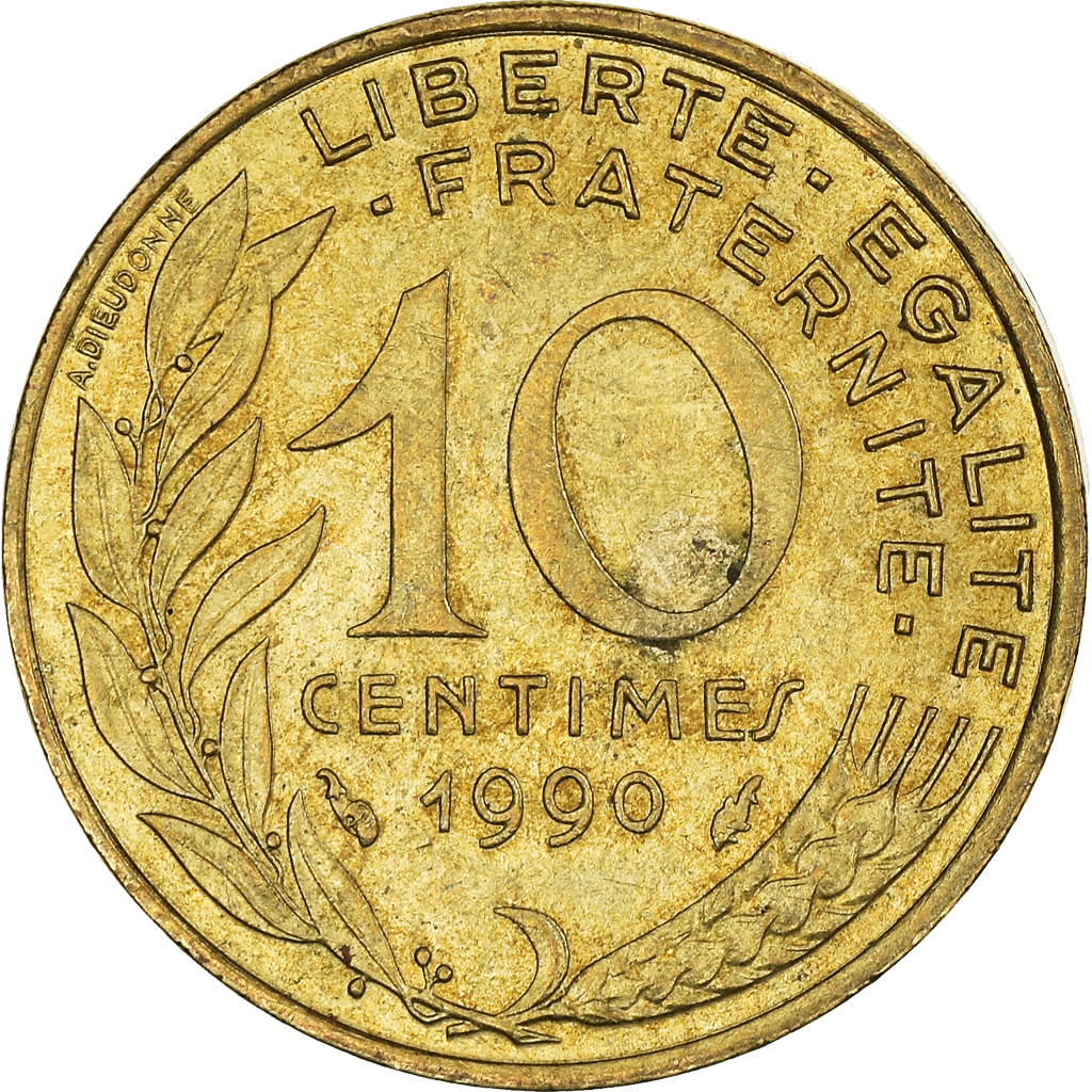 Moneda, Francia, 10 Centimes, 1990