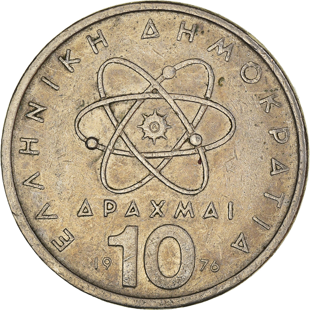Moneda, Grecia, 10 Drachmai, 1976