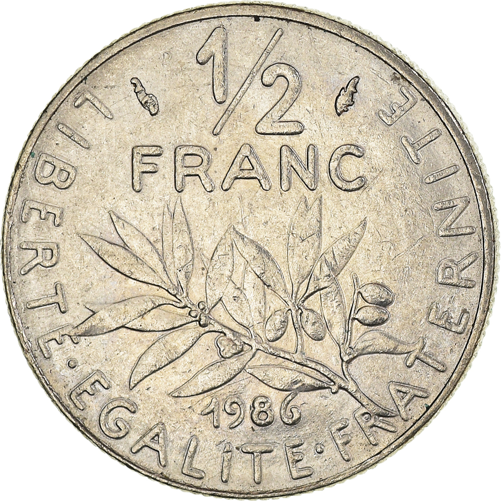 Moneda, Francia, 1/2 Franc, 1986