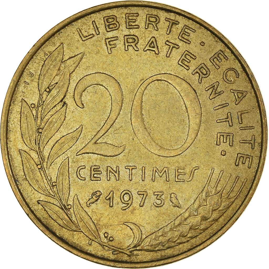 Moneda, Francia, 20 Centimes, 1973
