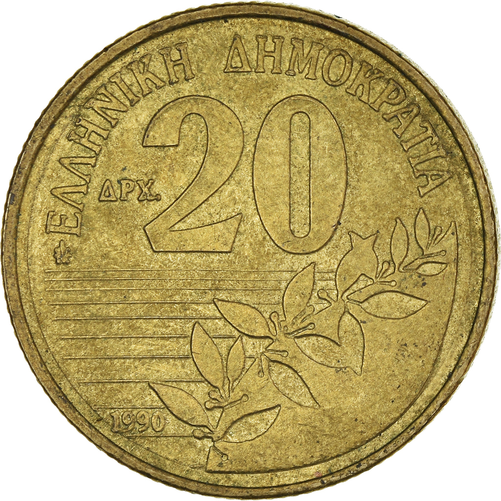 Moneda, Grecia, 20 Drachmes, 1990