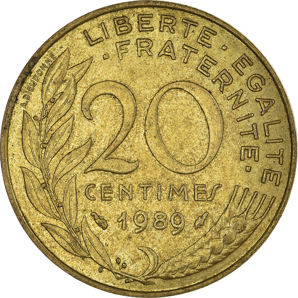 Moneda, Francia, 20 Centimes, 1989