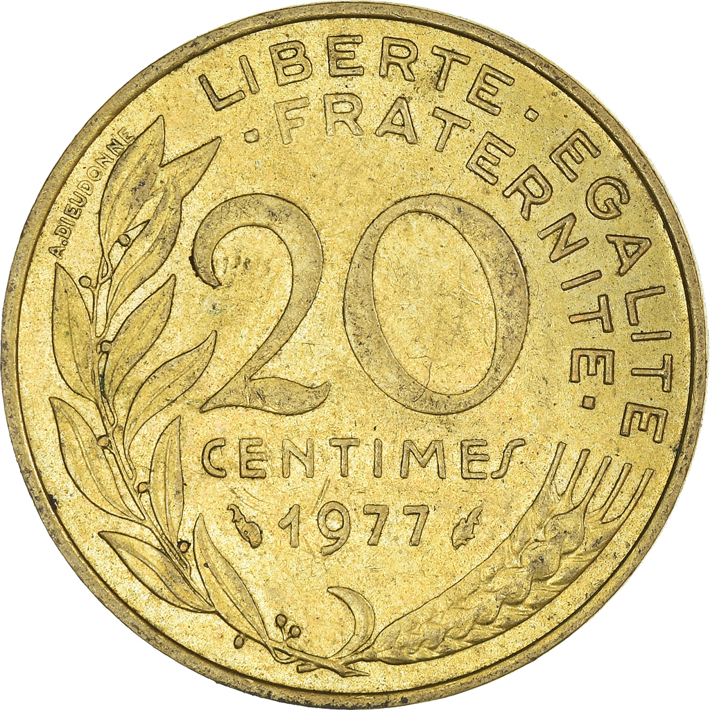 Moneda, Francia, 20 Centimes, 1977