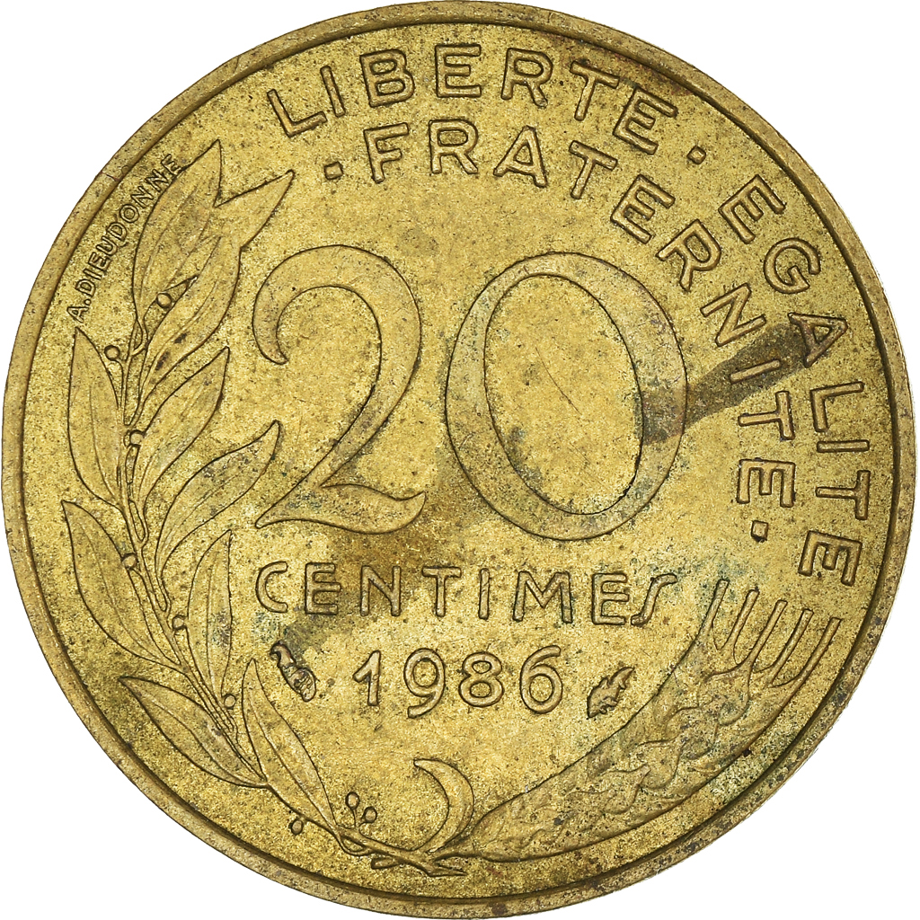 Moneda, Francia, 20 Centimes, 1986