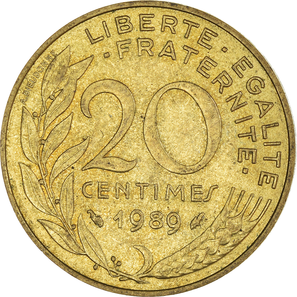 Moneda, Francia, 20 Centimes, 1989