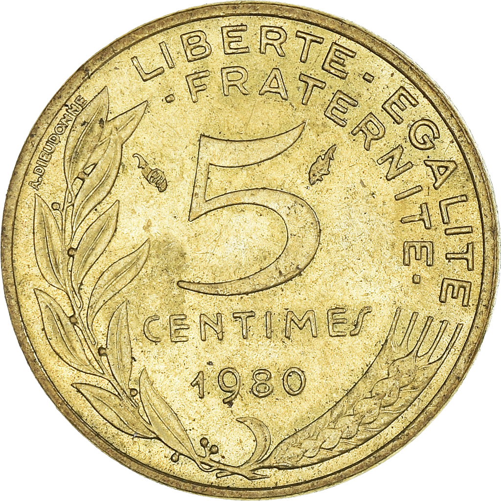 Moneda, Francia, 5 Centimes, 1980
