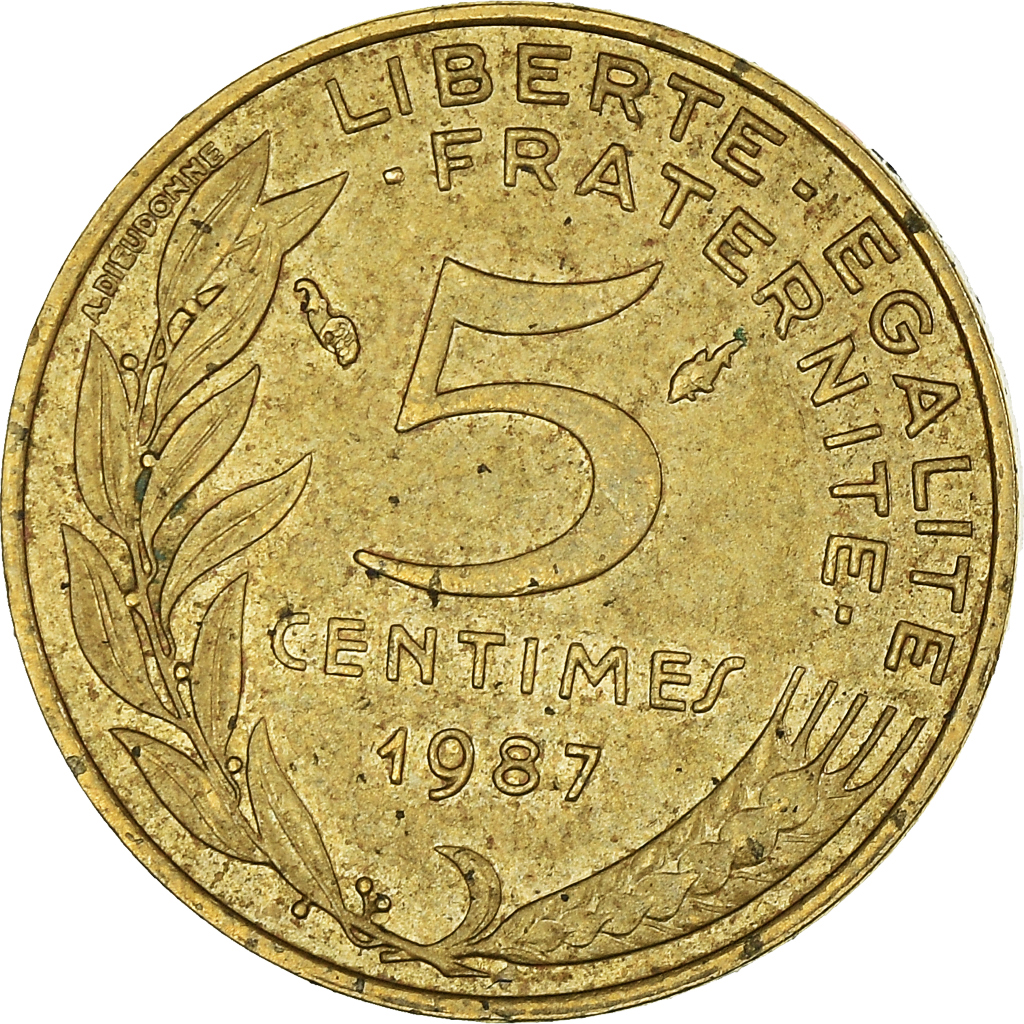 Moneda, Francia, 5 Centimes, 1987