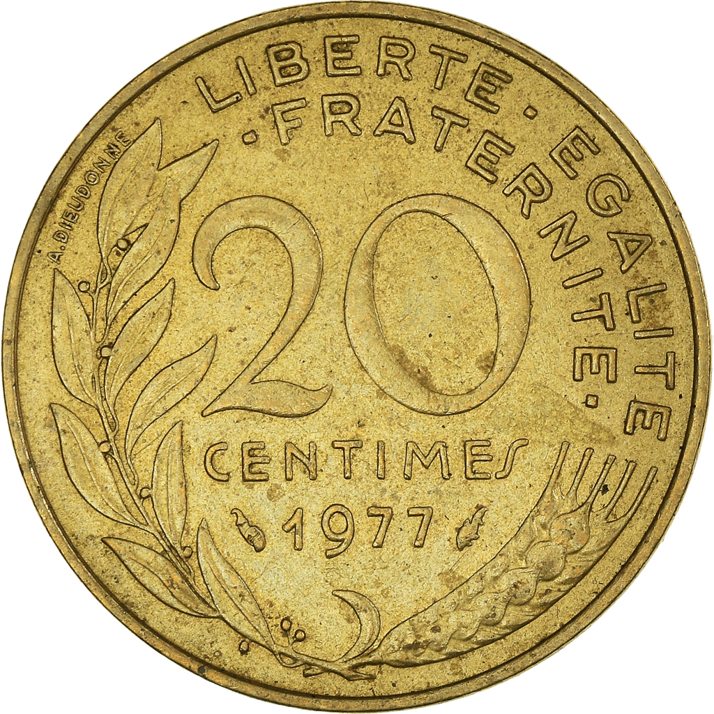 Moneda, Francia, 20 Centimes, 1977