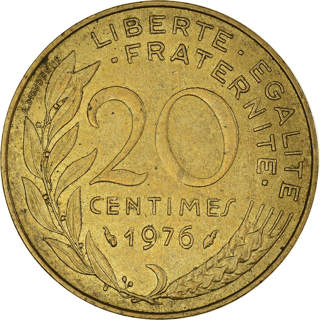 Moneda, Francia, 20 Centimes, 1976