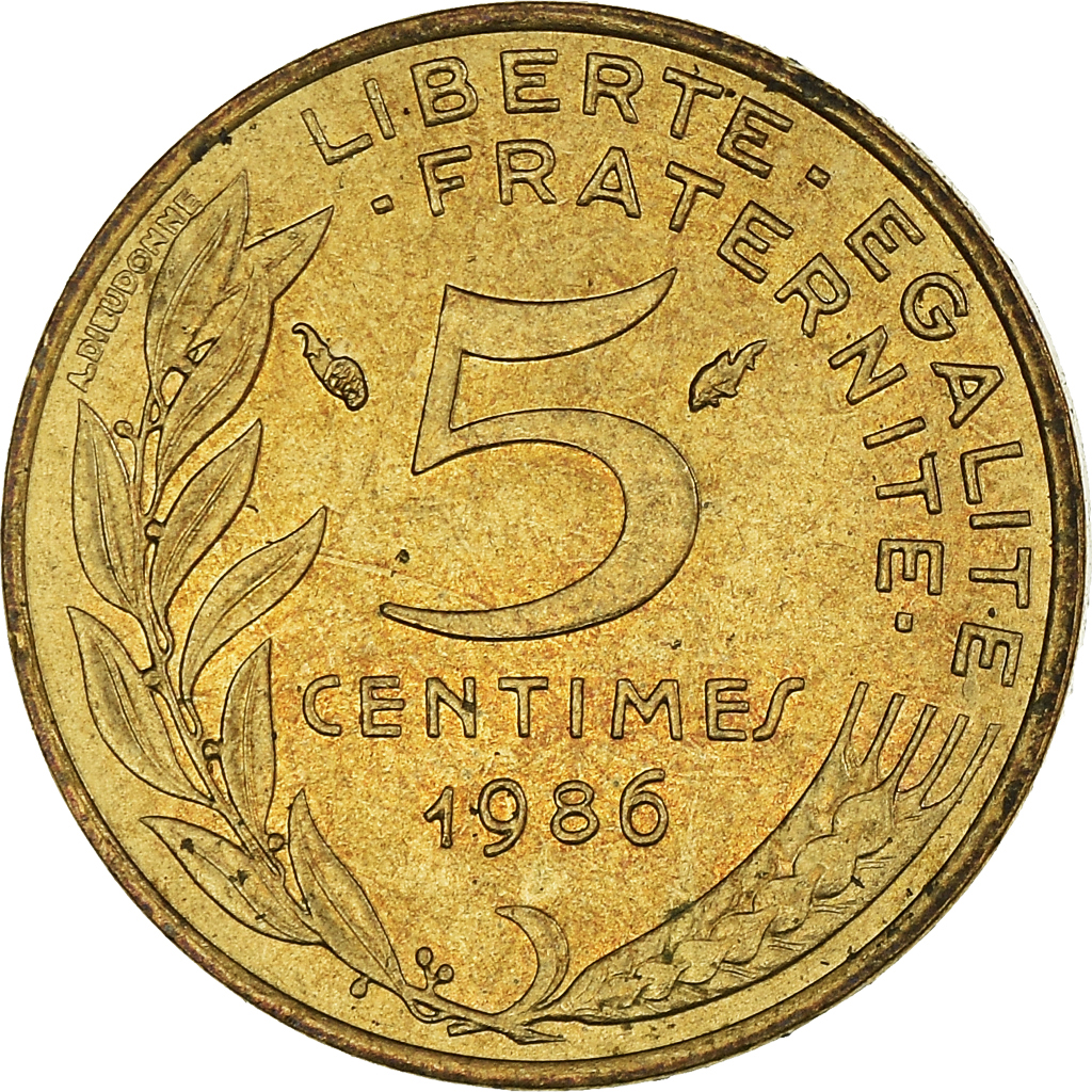 Moneda, Francia, 5 Centimes, 1986