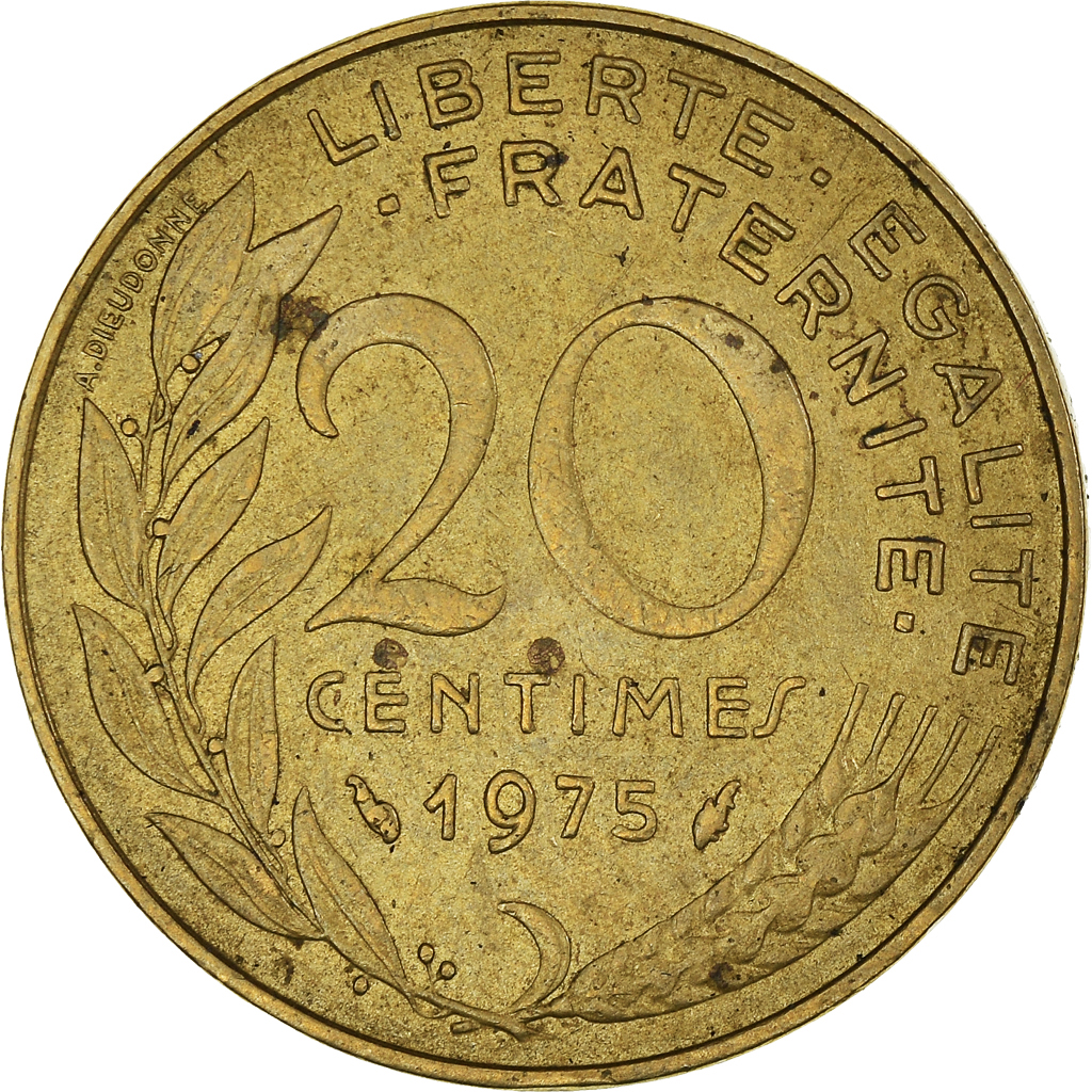 Moneda, Francia, 20 Centimes, 1975