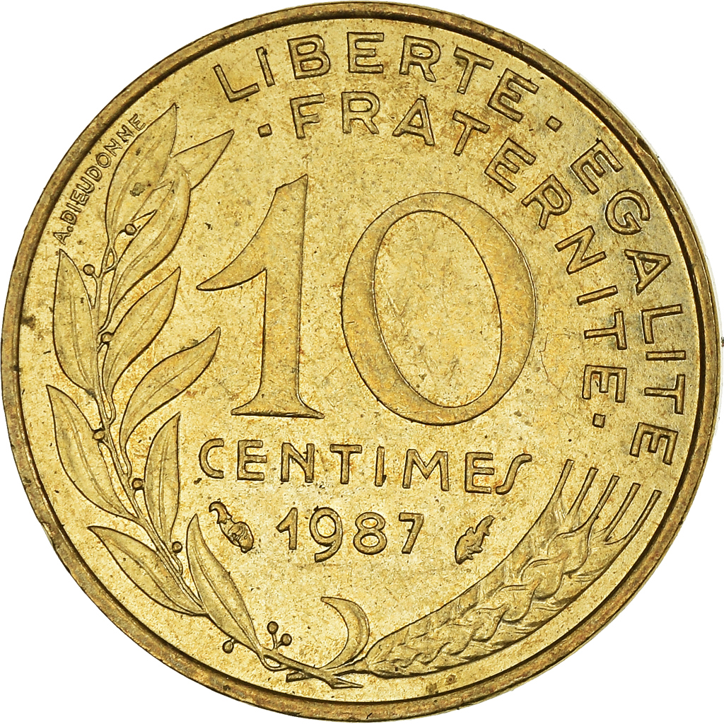 Moneda, Francia, 10 Centimes, 1987