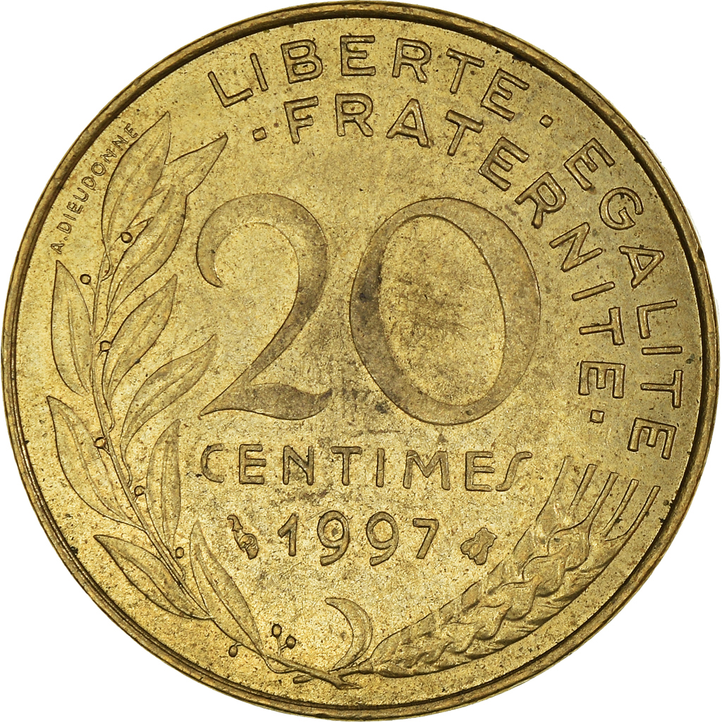 Moneda, Francia, 20 Centimes, 1997