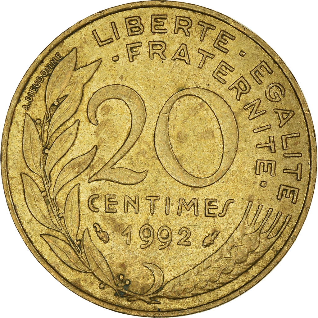 Moneda, Francia, 20 Centimes, 1992