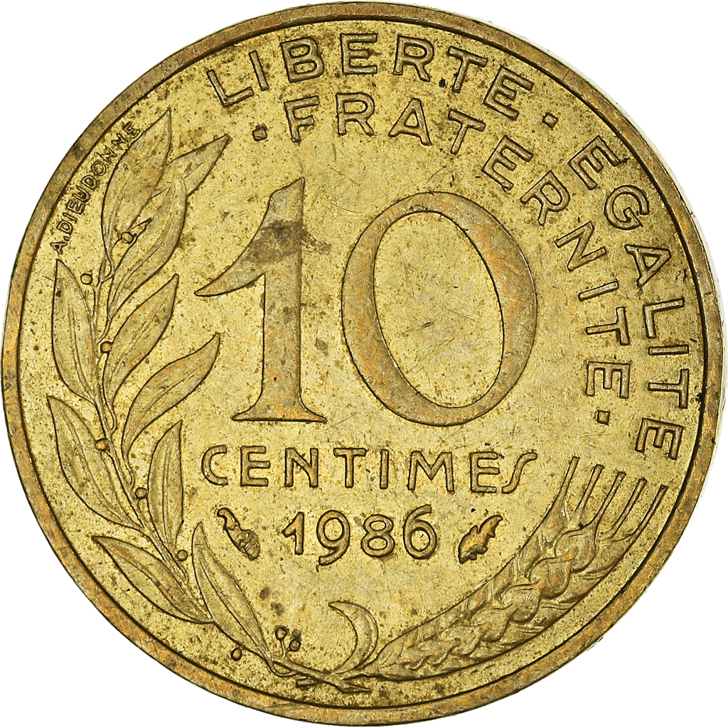 Moneda, Francia, 10 Centimes, 1986