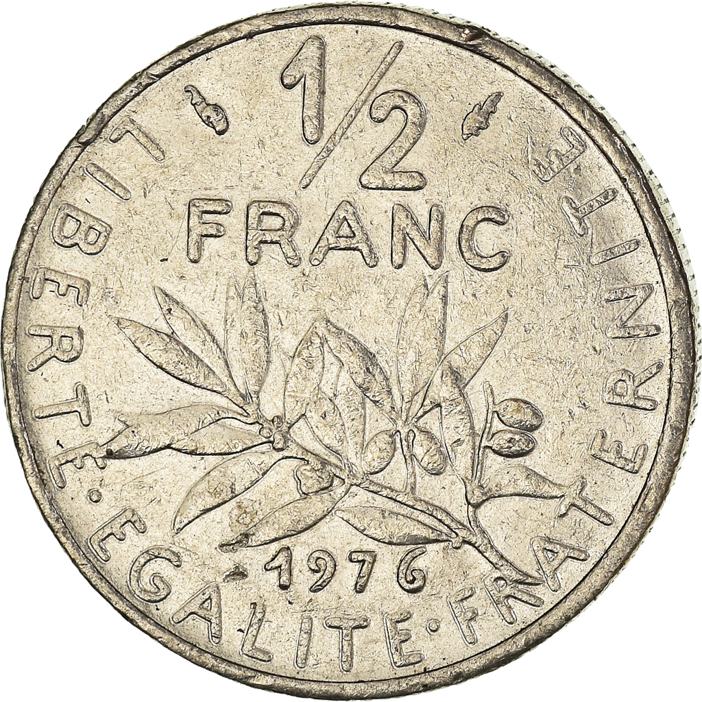 Moneda, Francia, 1/2 Franc, 1976