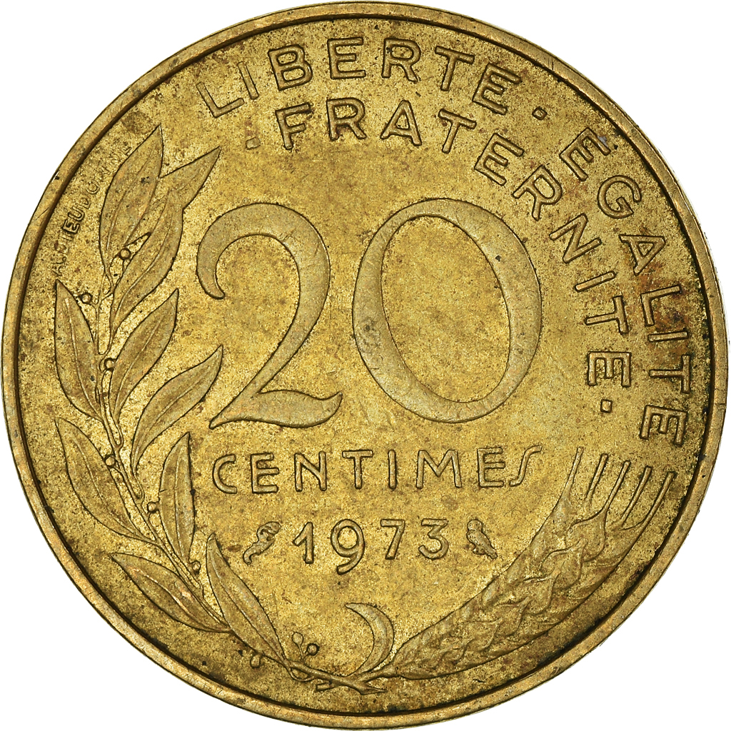 Moneda, Francia, 20 Centimes, 1973