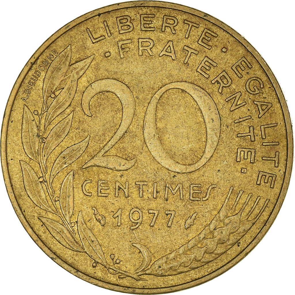 Moneda, Francia, 20 Centimes, 1977