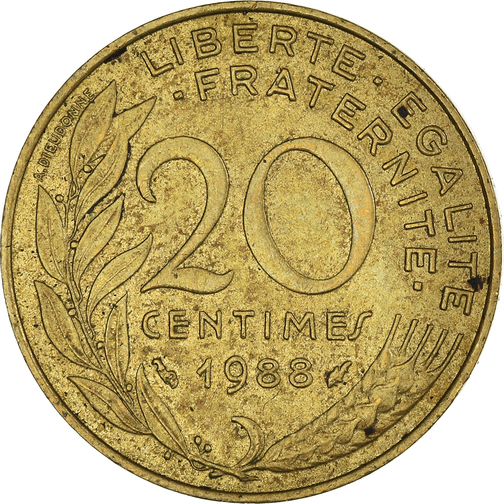 Moneda, Francia, 20 Centimes, 1988