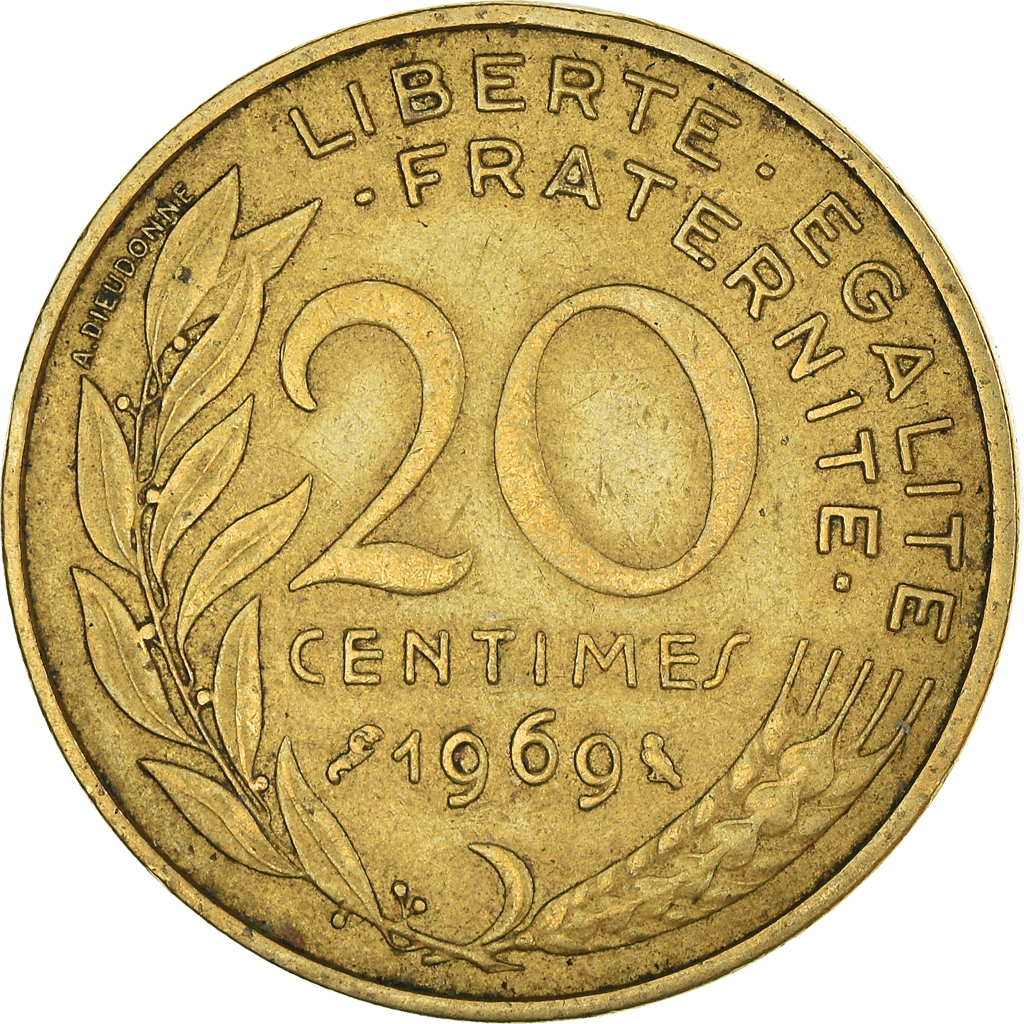 Moneda, Francia, 20 Centimes, 1969