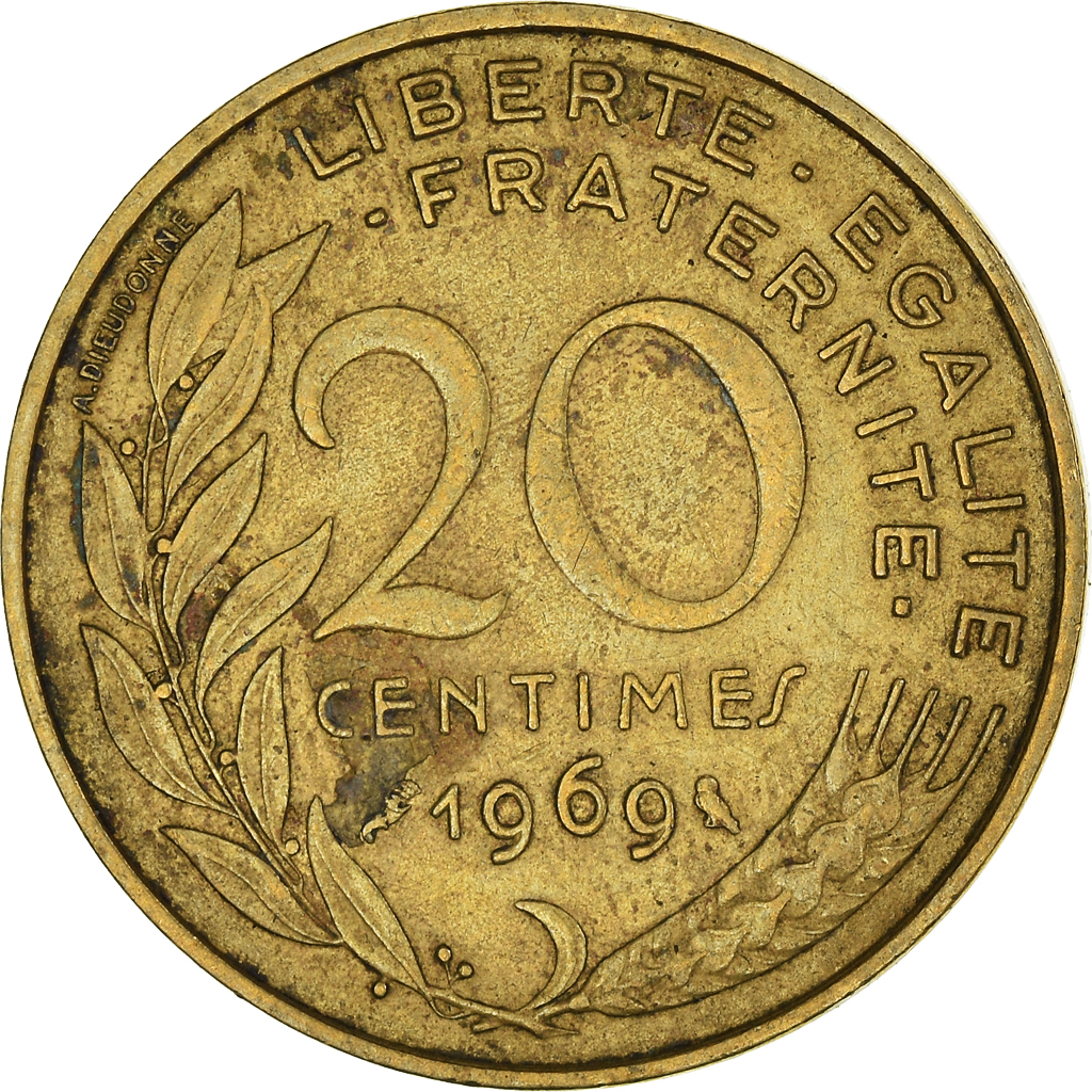Moneda, Francia, 20 Centimes, 1969