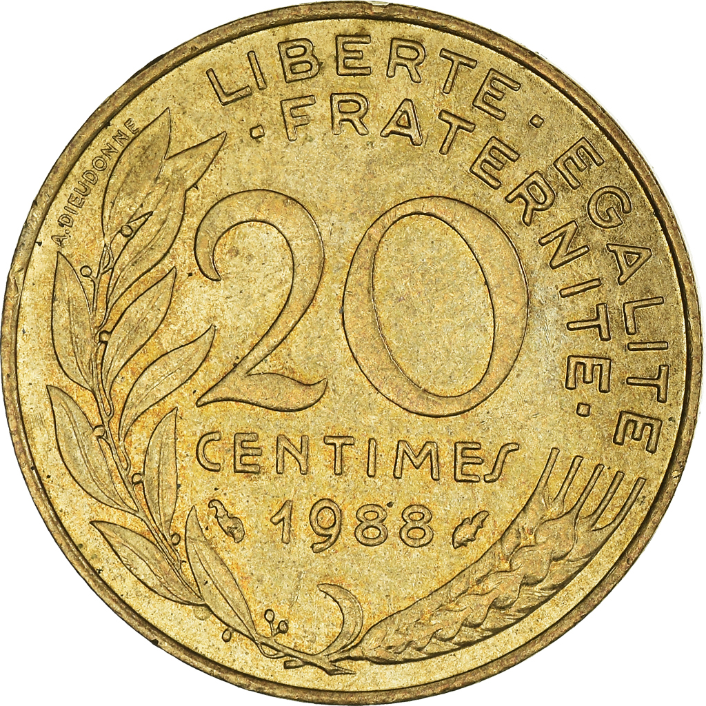 Moneda, Francia, 20 Centimes, 1988