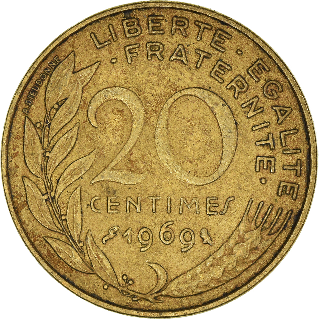 Moneda, Francia, 20 Centimes, 1969
