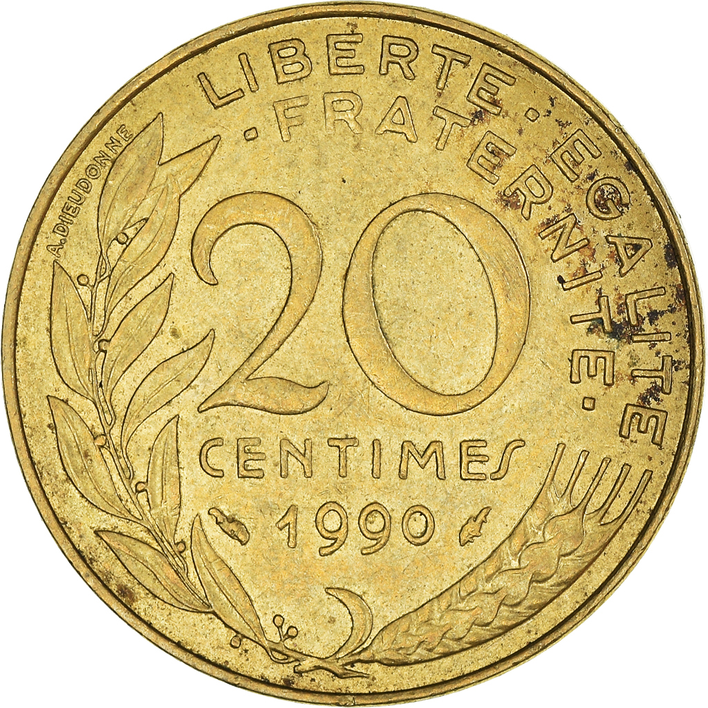 Moneda, Francia, 20 Centimes, 1990