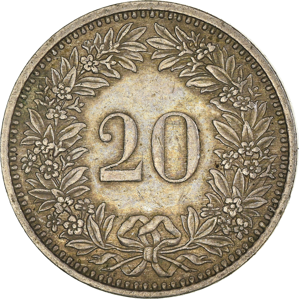Moneda, Suiza, 20 Rappen, 1985