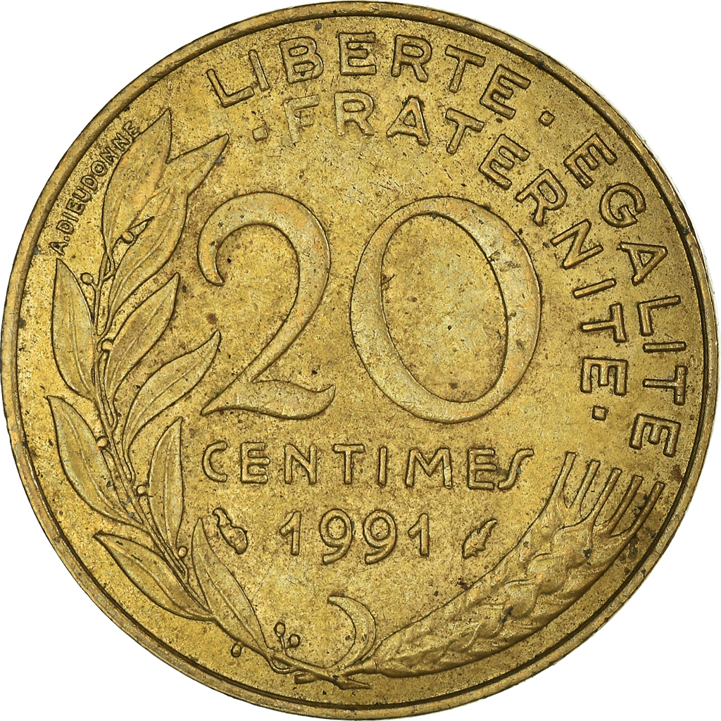 Moneda, Francia, 20 Centimes, 1991